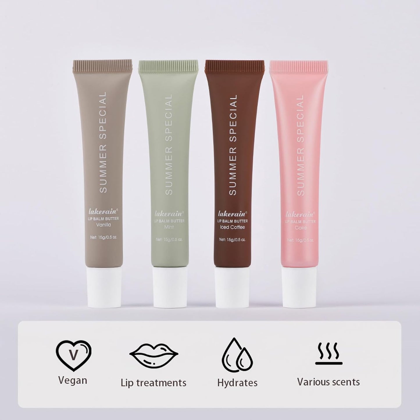 Summer Lip Butter Balm,Moisturizing Hydrating Lip Gloss Balm Set,Long-lasting Non-Sticky Nourishing Lip Care with Natural Ingredients for Soothing Softening Lips(#1-Vanilla)