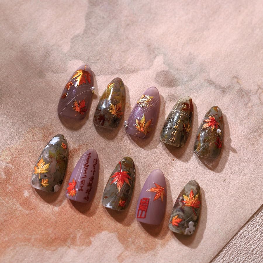 Fall Nail Art Stickers 5D Embossed Autumn Maple Leaf Nail Stickers for Nail Art Self-Adhesive Nail Design Stickers 1 Sheets DIY Nail Art Decals for Women (1, Fall Maple)