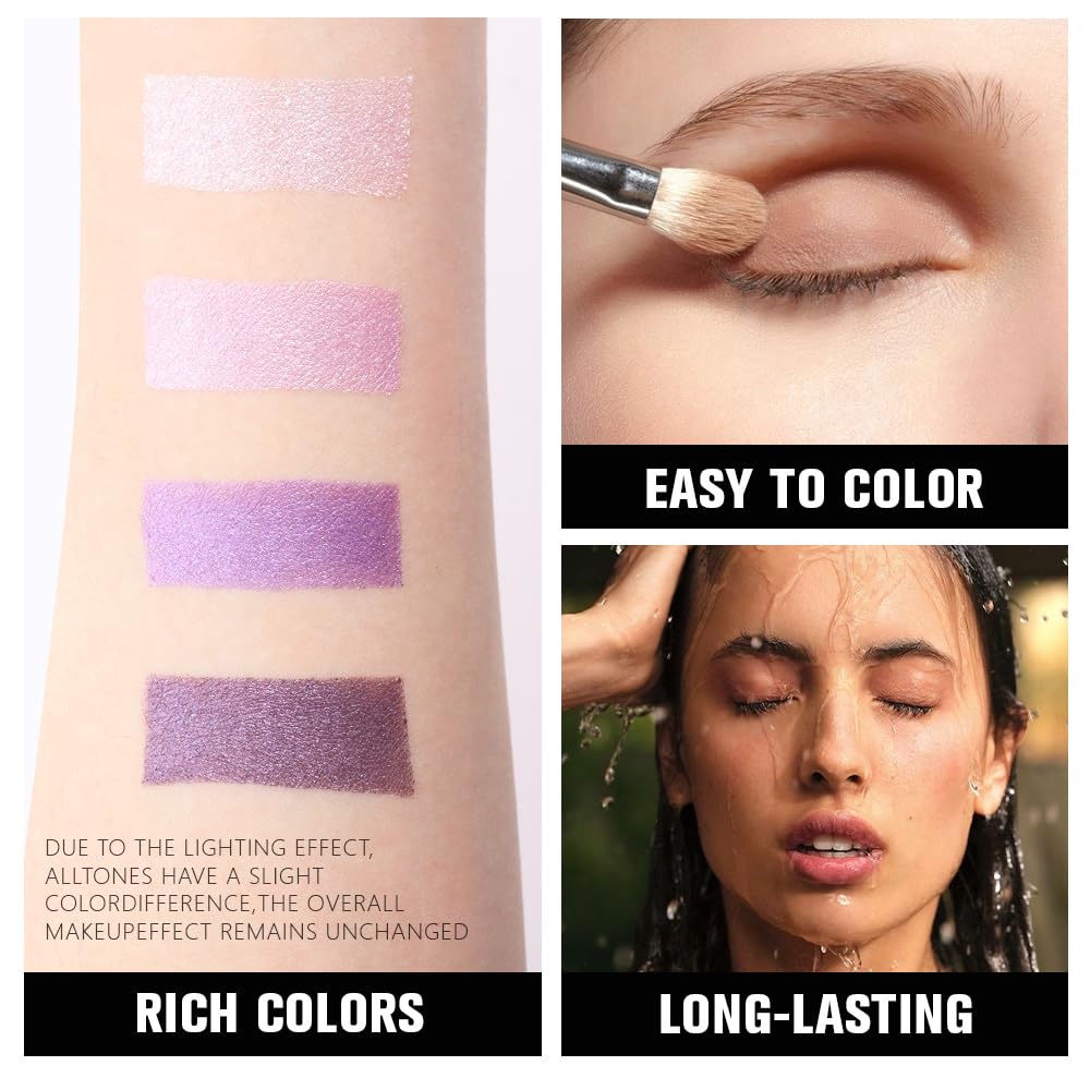 4 Colors Dark Purple Pink Eye Shadow Powder Palette Makeup, Neutral Matte Shimmer Cream Quads Eyeshadow Palette for Women Highly Pigmented Waterproof, paleta de sombras de ojos, Vegan, 05