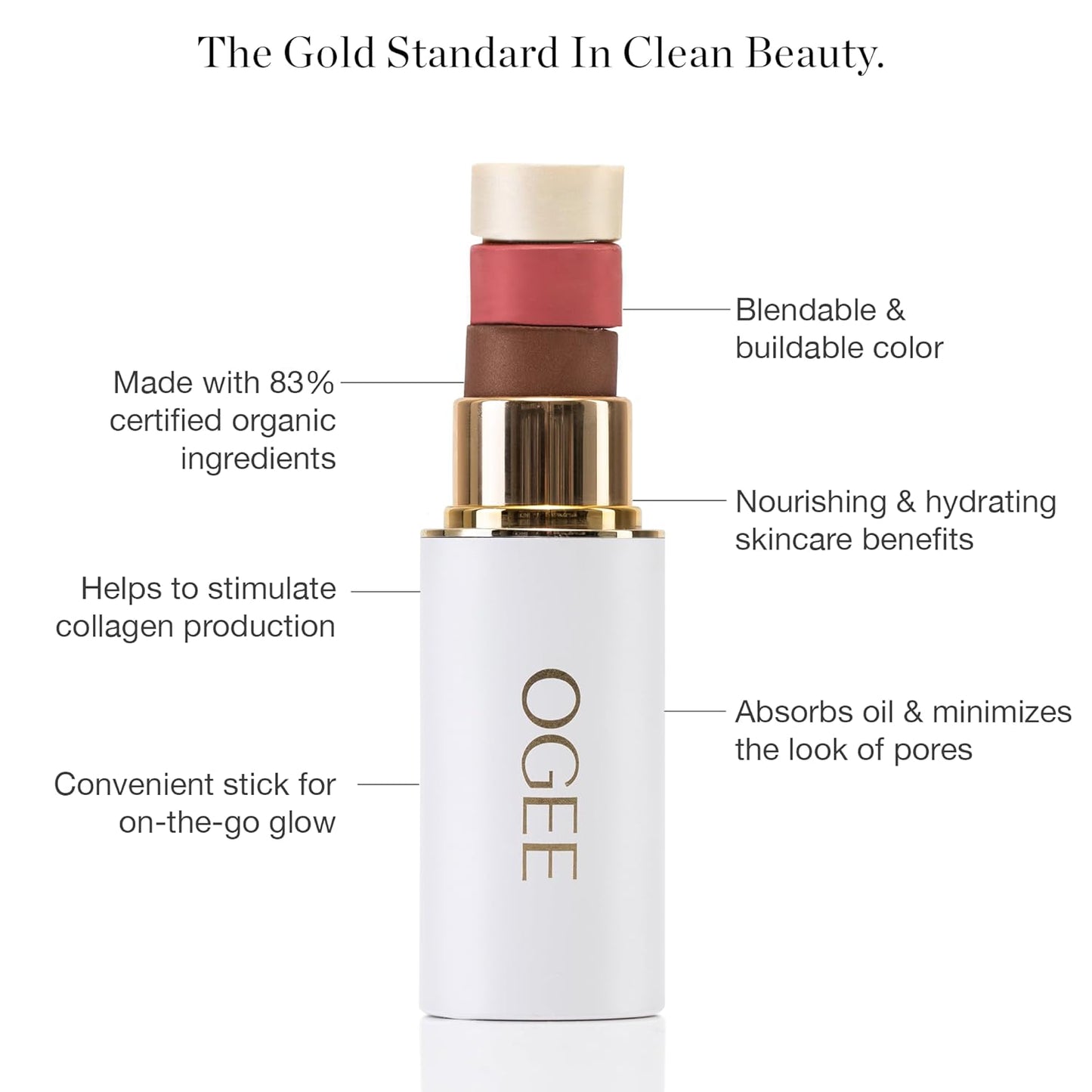 Ogee Sculpted Face Stick (OPAL - STARLIGHT WHITE) Certified Organic Highlighter Makeup - Multi-Use Glow Highlighter Stick