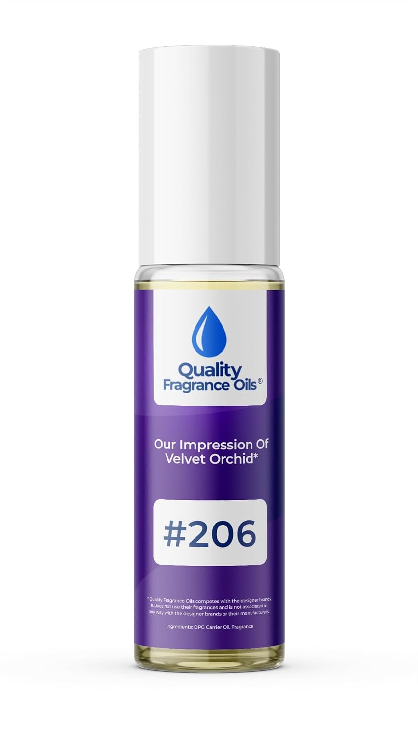 Quality Fragrance Oils' Velvet Orchid Impression #206 | Long-Lasting Perfume Oil, Alcohol-Free, Strong Scent, 10ml Roll-On | Affordable Alternative to Designer Fragrances