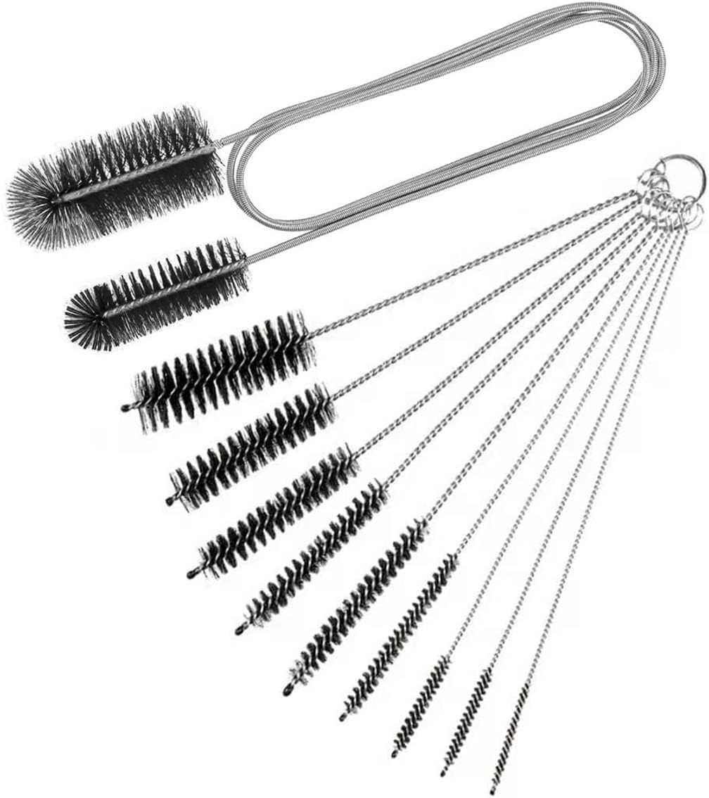 10 Pcs Flexible Drain Brush Straw Cleaner Brush Set,Pipe Cleaners Brush,61Inch Stainless Steel Double-Ended Hose Brush 8.2Inch Nylon Long CPAP Tube Cleaning Brush for Home Kitchen Sink Plumbing