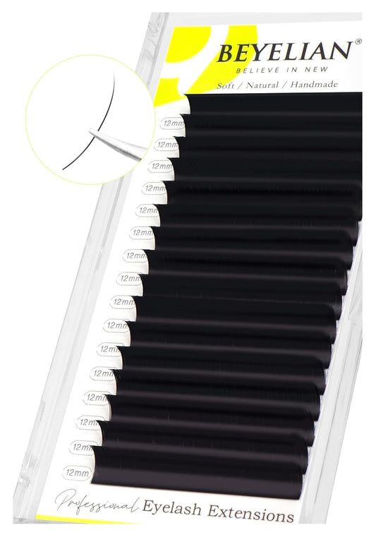 BEYELIAN Eyelash Extension 0.05 C Curl 12mm Tray Easy Fan Lash Extensions Volume Lashes Professional Use Natural Matte Black Professional Salon Use (0.05 C 12mm)