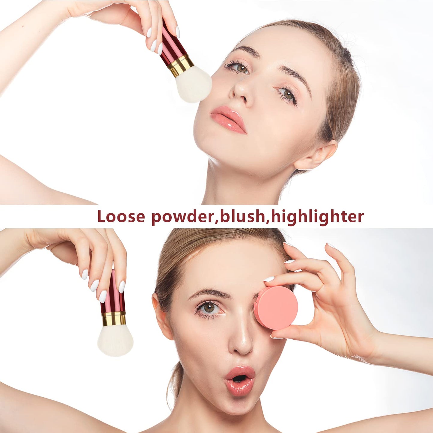 Falliny Retractable Makeup Brushes, Travel Face Kabuki Blush Brush, Portable Powder Brush with Cover for Blush, Sunscreen,Bronzer, Buffing, Highlighter Flawless Powder Cosmetics