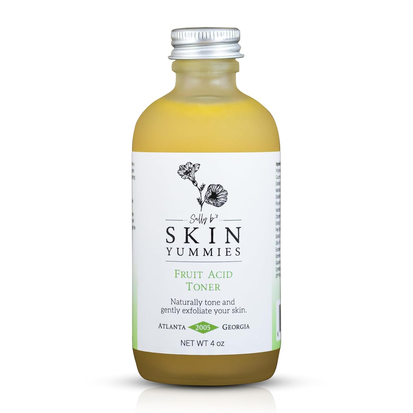 Sally B's Fruit Acid Face Toner and Daily Exfoliator/Alpha Hydroxy Acid (AHA) / 5 in 1 Action: Astringent, Cleansing, Calming, Exfoliating, and Hydrating / 4OZ