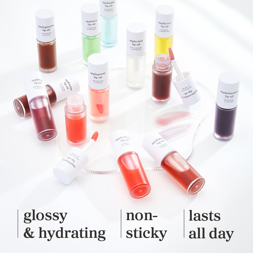 NOONI Korean Lip Oil - Applecranberry | Long-Lasting, Moisturizing, Plumping, Revitalizing for Dry Lips, Waterproof, No Peel Off, Hydrating, Nourishing Crystal Clear, 0.12 FL Oz