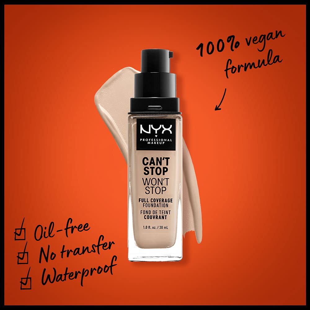 NYX PROFESSIONAL MAKEUP Can't Stop Won't Stop Foundation, 24h Full Coverage Matte Finish - Alabaster