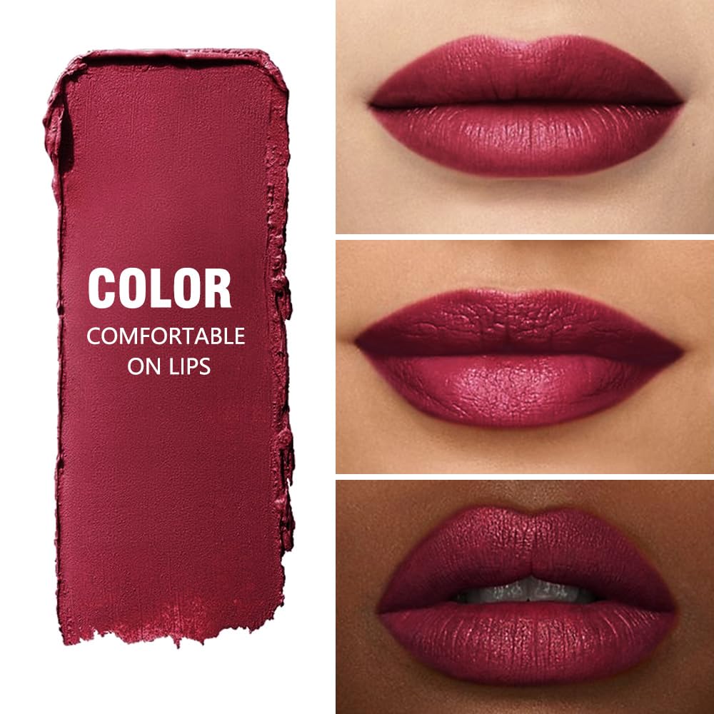 Matte Lipstick Crayon Set for Women, Cherry Red 24 Hour Lipstick Lip Liner Pencil, Neutral Lip Stick Lipliner Long Lasting Waterproof Smudge Proof, Vegan & Cruelty-Free, 06