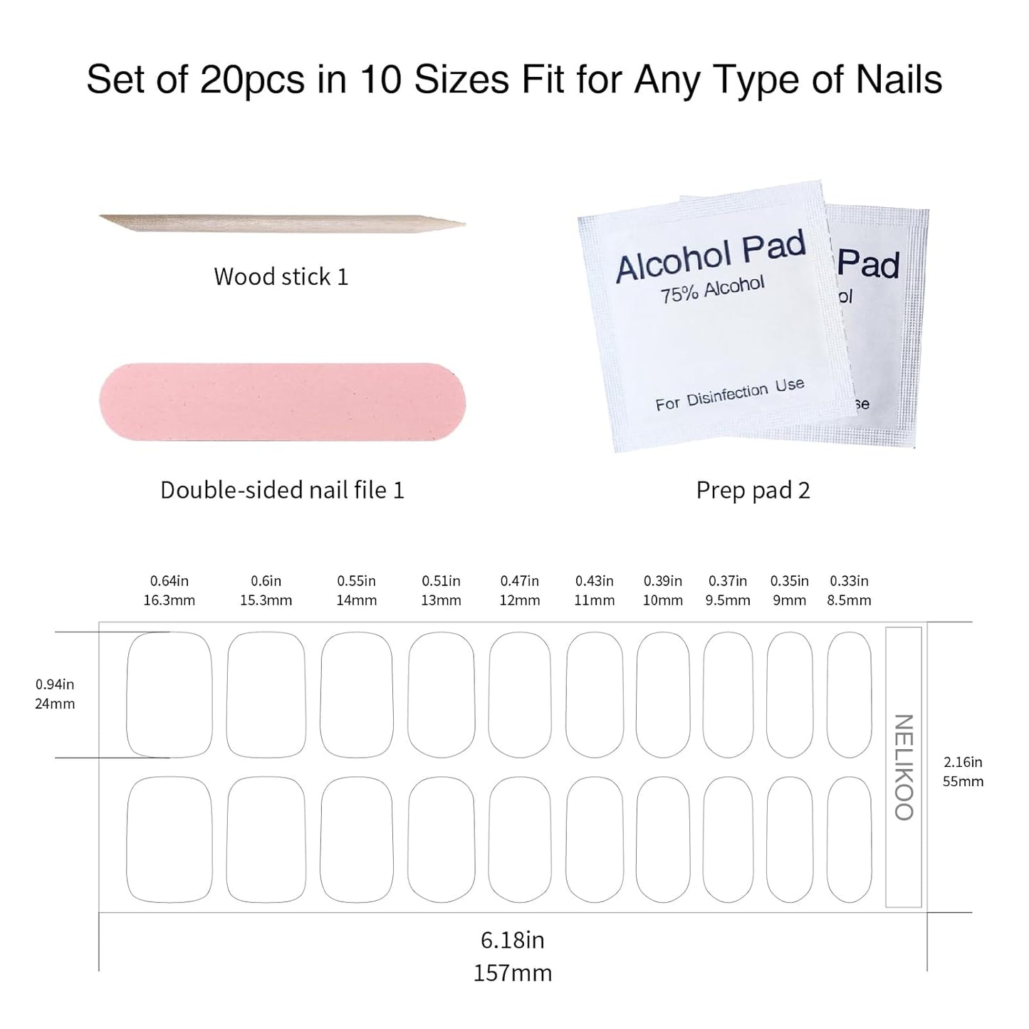 Semi Cured Gel Strips, 20 pcs Stikers, Wraps - Salon-Quality, 2 Weeks Long Lasting