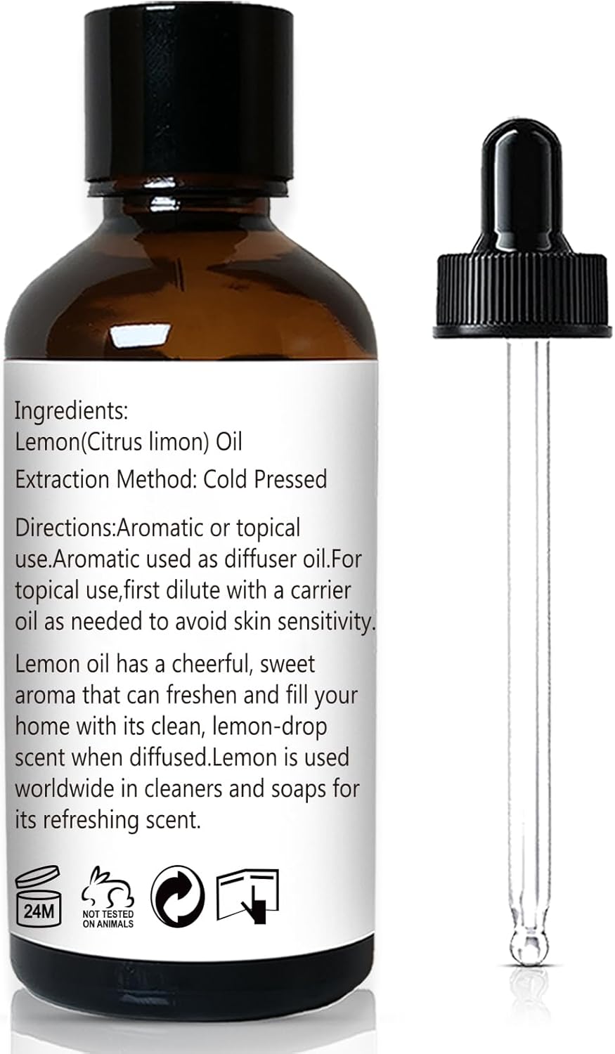 Lemon Essential Oil 1 Oz – 100% Pure Natural Lemon Oil for Cleaning, Diffuser, Skin, Massage & DIY, Fresh Citrus Scent