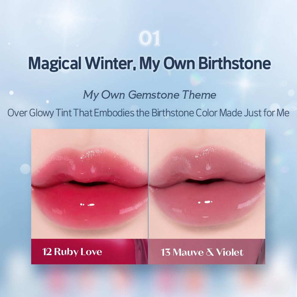 ETUDE Over Glowy Lip Stain Tint #14 Hey Pearl | Non-Sticky Vegan Lip Tint | Moisturized & Long-lasting Lip Gloss | Daily Tint for Dry Lips, Korean Makeup