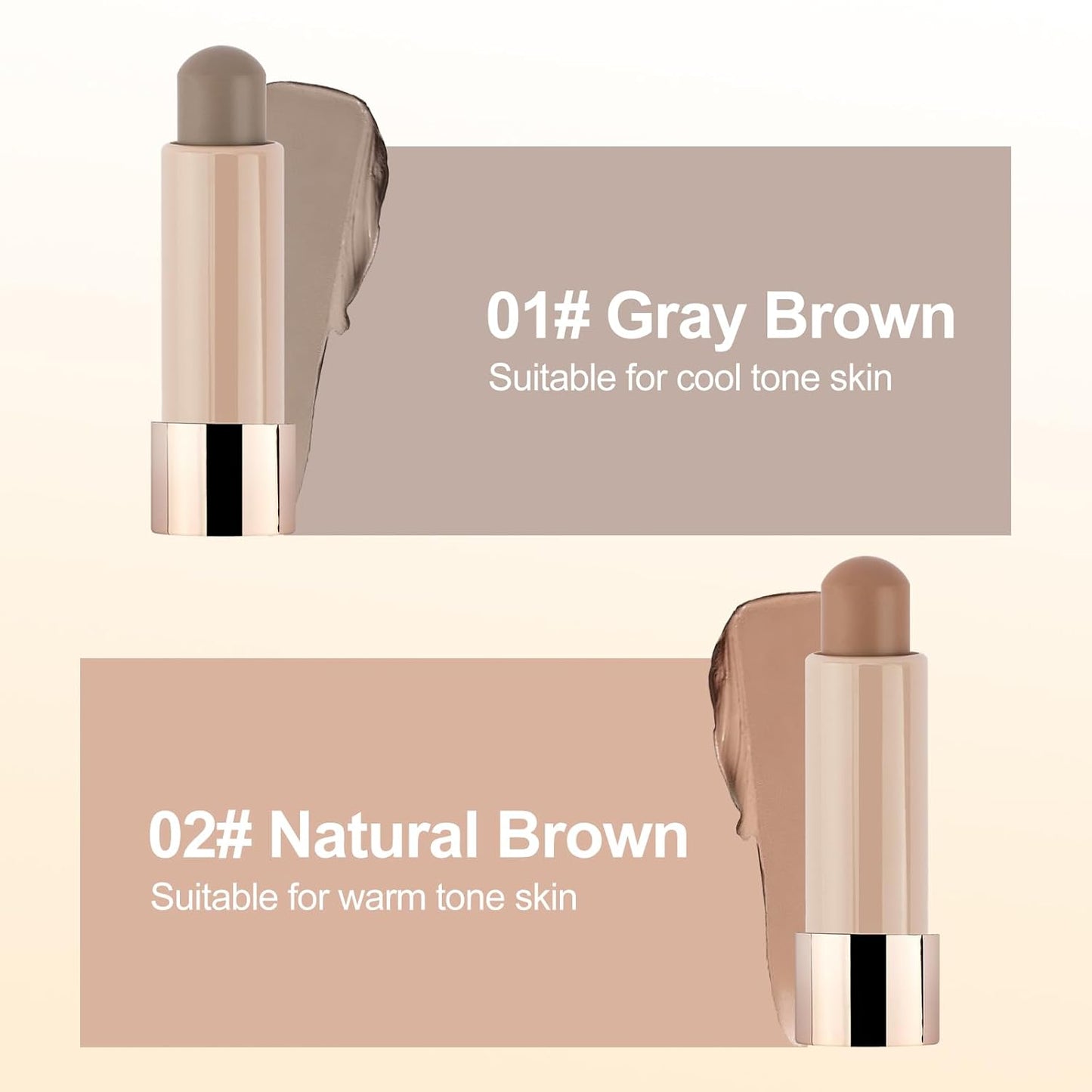 Erinde Warm Toned Bronzer Stick, Natural Cream Contour Stick, Blendable & Smooth Matte Bronzer Stick, Waterproof & Long Lasting Face Shaping Contouring Makeup, 02 Natural Brown