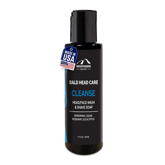 Mountaineer Brand Bald Head Shampoo for Men | All Natural Moisturizing/Hydrating Shaving Soap and Face Cleanser | For Daily Head/Scalp Care and Wash | Cleanse | Refreshing Natural Scent 4oz