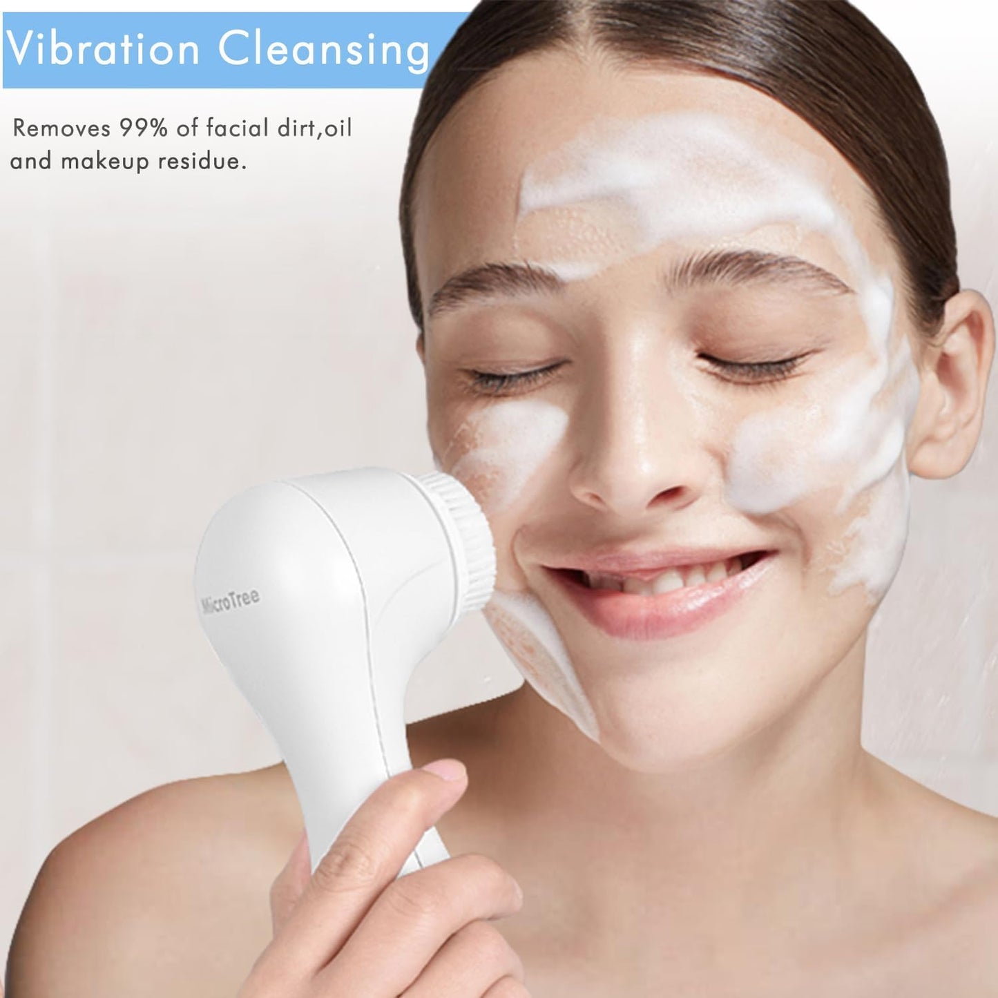 Microtree Facial Cleansing Brush Rechargeable, Sonic Vibrating System, 2 Speeds for Gentle Clean, Face Brushes for Cleansing, Electric Waterproof Portable Travel Face Scrubber