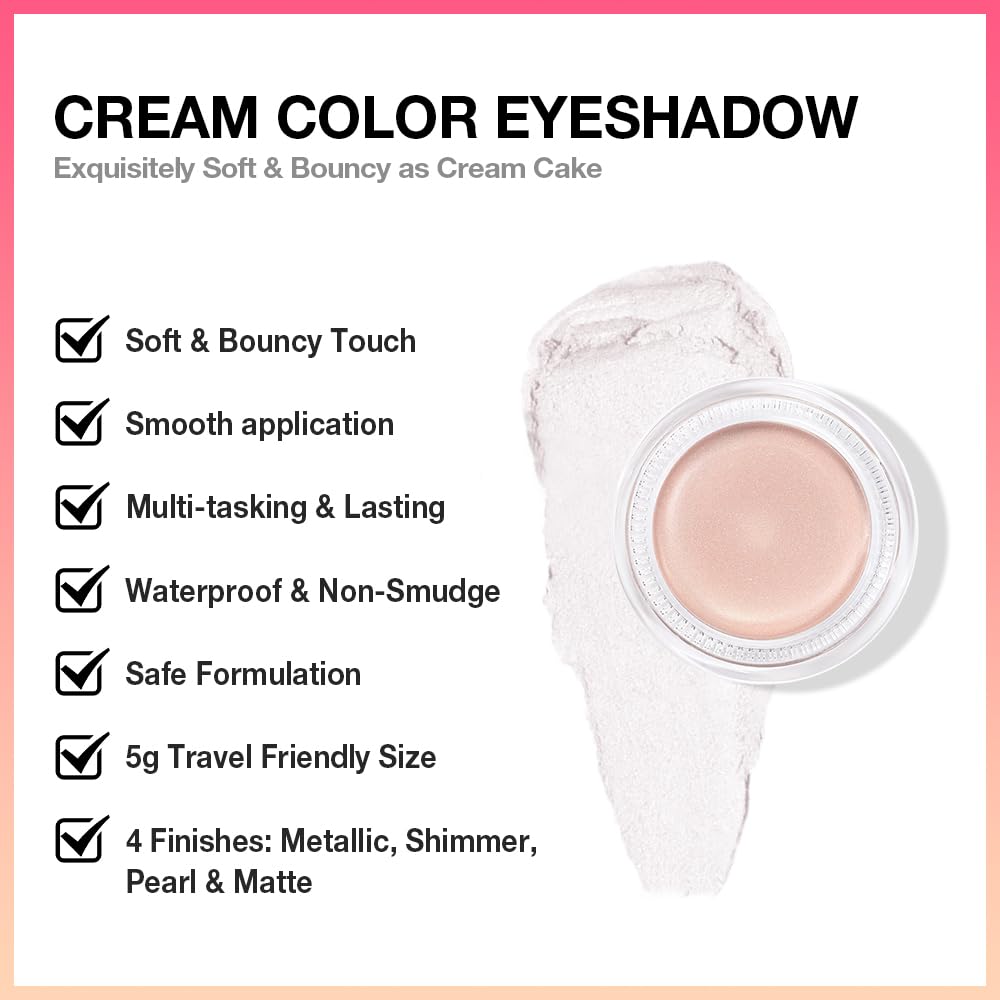 Cream Glitter Purity Shimmer Metallic Eyeshadow Palette Makeup, Natural Single Mini Instant Holographic Eyeshadow For Women, Sombras Crema Para Ojos, Talc, Paraben & Cruelty Free, P06