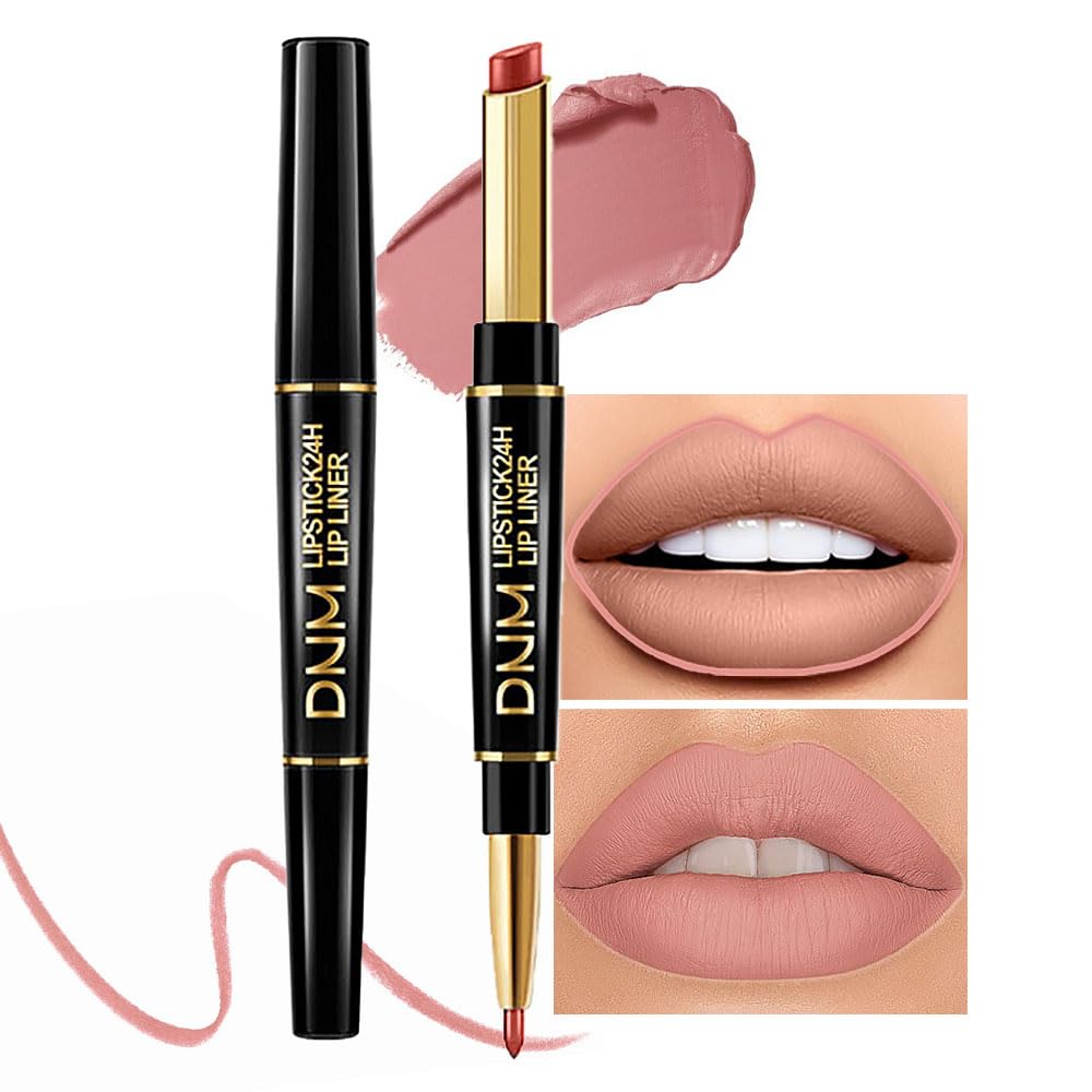 Kaely 2-in-1 Nude Beige Brown Lip Liner & Lipstick Set Kit for Women, Matte Lips Kit with Lip Liner Lip Stains Long Lasting Waterproof 24 Hour Lipstick and Lip Liners Combo Lipliners Pencil Set 03