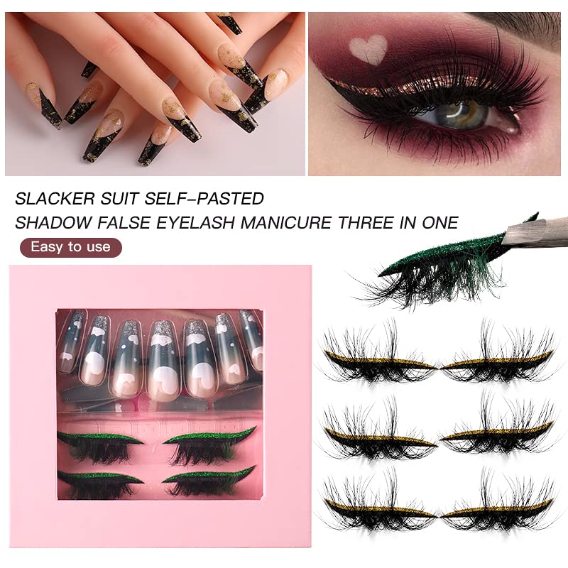 HBZGTLAD 3 in1 color eyeline Press On Nail with Eyelash Packing Boxes Set Package Pink White DIY Lashes and Nail Suit Box 1set… (SET-54)