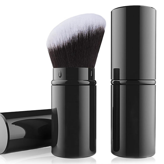 Falliny Retractable Makeup Brush, Angled Kabuki Powder Foundation Sunscreen Makeup Brush, Travel Face Blush Brush with Cover for Blush, Bronzer, Buffing, Concealer, Highlighter,Powder Cosmetics