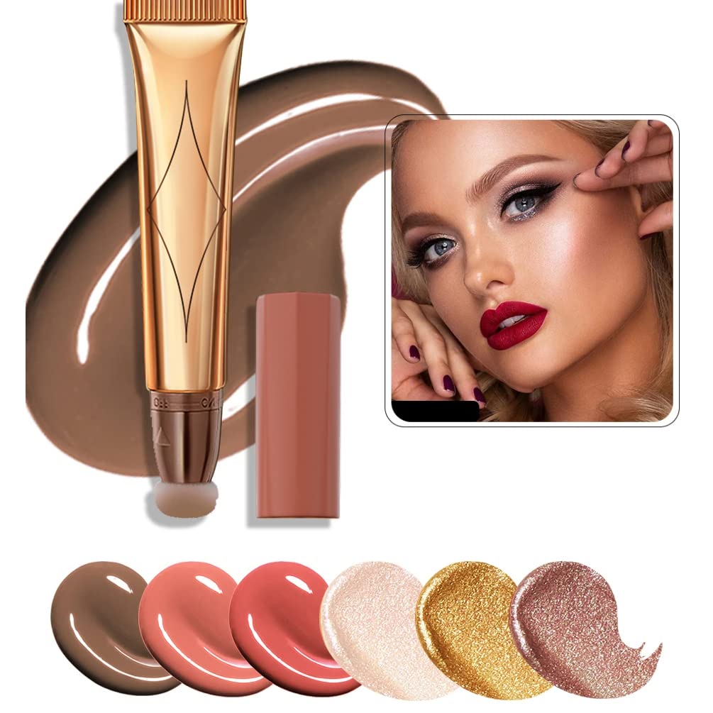 3 Color Contour Beauty Wand, Highlighter ，Blush，Face Concealer Contouring with Cushion Applicator Long Lasting & Smooth Matte Finish Liquid Illuminator Makeup Stick .(01#Contour +03#Blush+06#Highlighter)