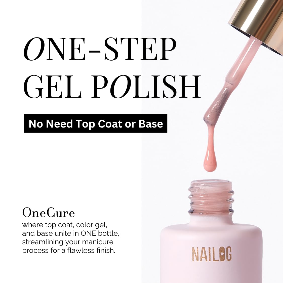 NAILOG One Step Baby Pink Gel Nail Polish 12ml Top Coat Color Gel Base 3-In-1 Formula Soak Off UV Gel Polish for Home DIY & Gifting | Pink