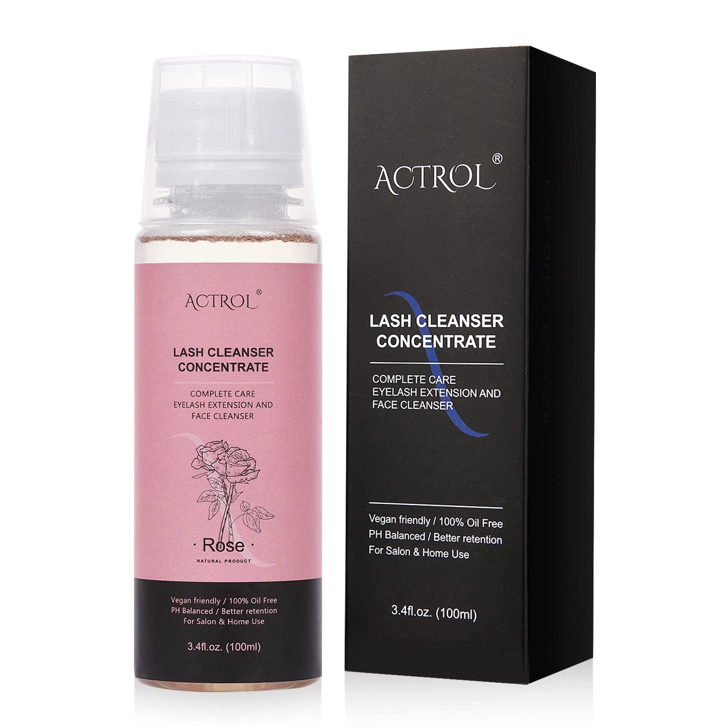 Eyelash Shampoo Concentrate 100ml Lash Extensions Cleanser Concentrate Rose Natural Foaming Shampoo Wash for Extensions Lashes with Salon Home Care-Makes 60ml Bottles