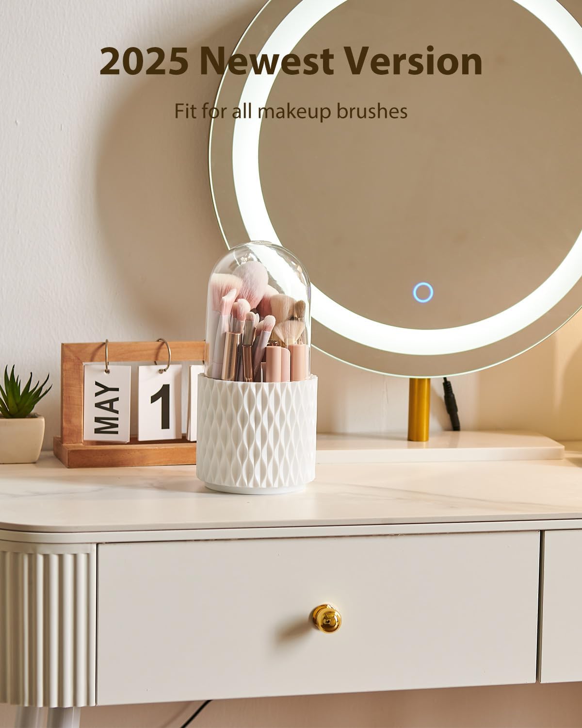 [Upgrade] Rotating Makeup Brush Holder, [Dustproof & Waterproof] 360 Rotating Cosmetics Make up Brush Organizer Storage with Lid for Vanity