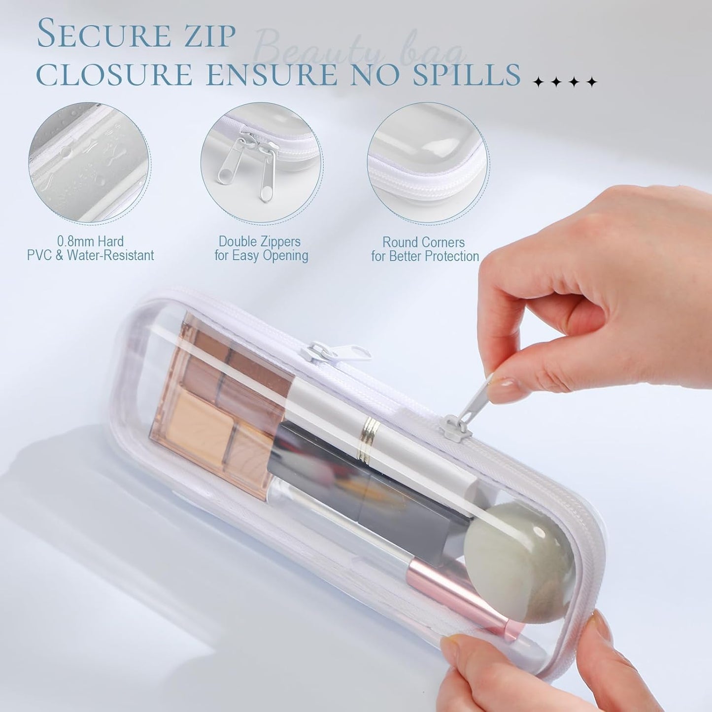 Sanwuta 6 Pcs Clear Hard Zipper Case Pencil Pouches Hard Plastic Zipper Pouches Makeup Bag Transparent Cases for Snacks Plastic Storage Organizer Box for Travel(White,7.87 x 2.56 x 1.57 Inch)