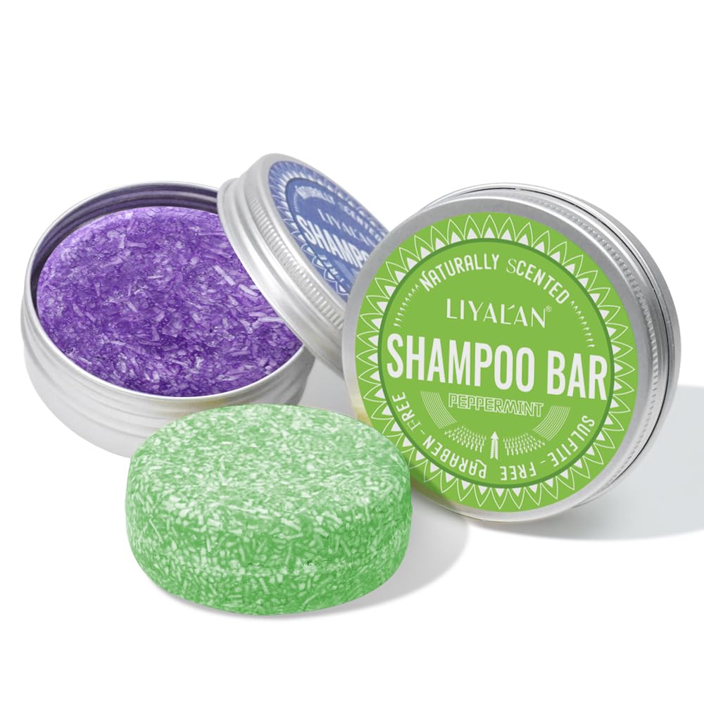 LIYALAN Lavender and Peppermint Shampoo Bar for Hair Solid Soap(2 Pack),Deep Cleansing Hair Shampoo for Fine Oily Hair