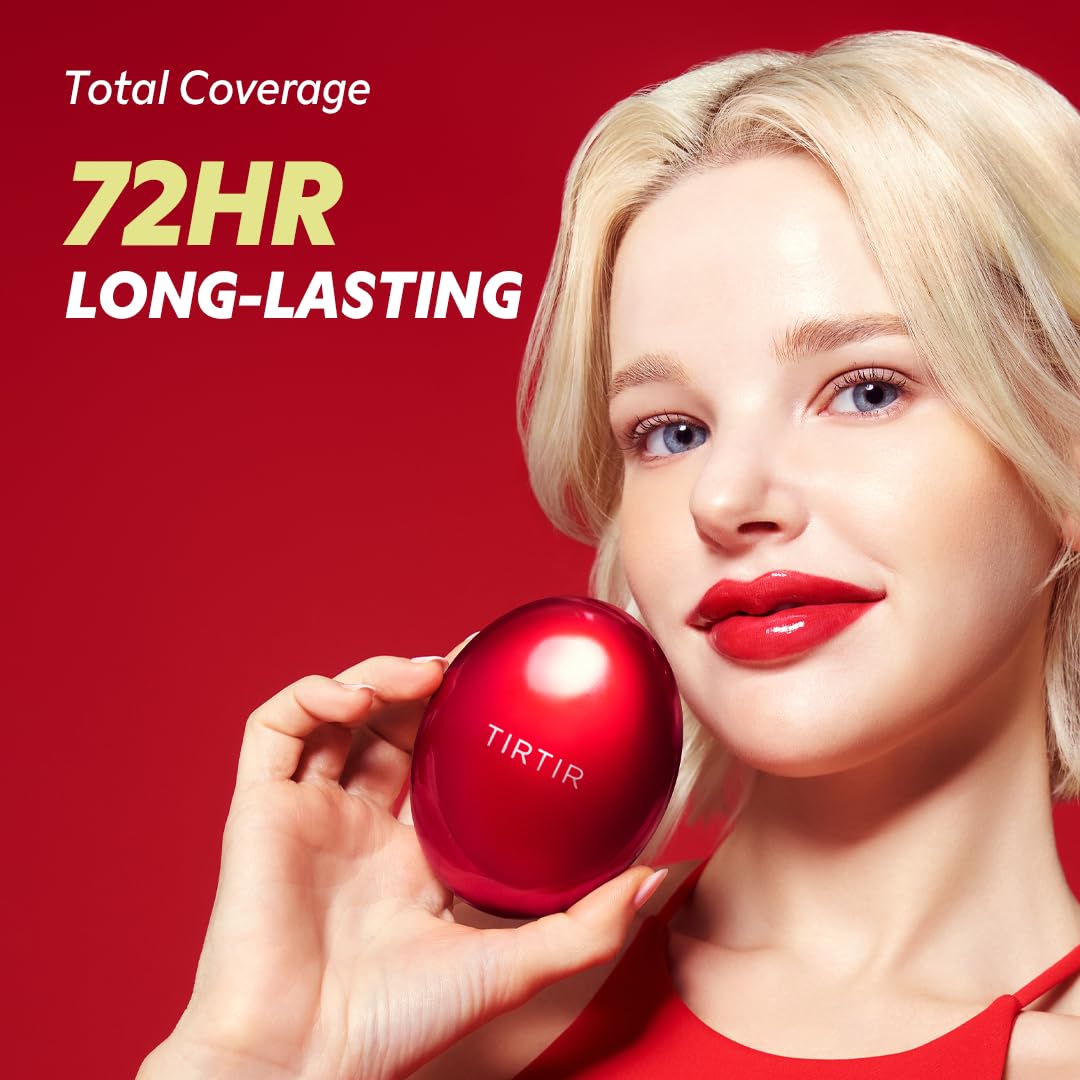 TIRTIR Mask Fit Red Cushion Foundation | Full coverage, Weightless, Skin fit, Satin Glow Finish, Korean Makeup BB Foundation, beauty, Tattoo cover up, Buildable (#34C Amber, 0.63 Fl Oz)