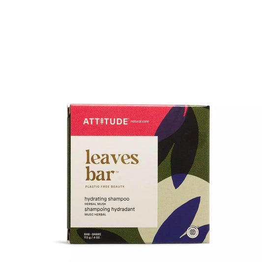 ATTITUDE Hydrating Shampoo Bar, Natural Origin, Ideal for Dry, Damaged Hair, Castor Oil, EWG Verified & Clean ingredients, Vegan, Herbal Musk, 4 Oz