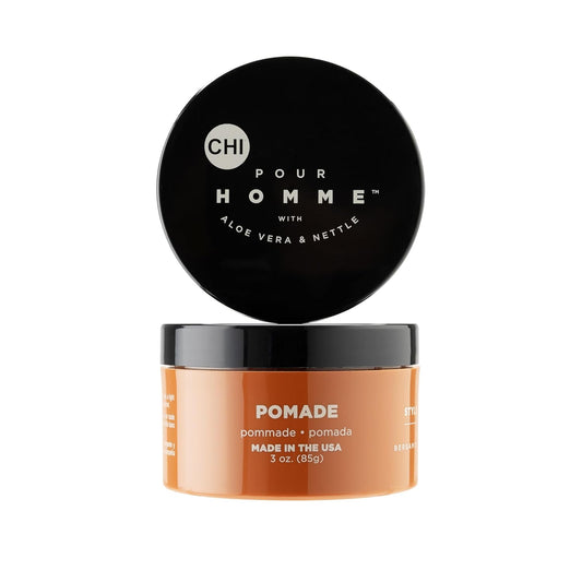CHI Pour Homme Pomade for Men, Light Hold Hair Product For Medium Shine & Polished Styles, Made With Aloe Vera & Nettle, Fresh, Woody Scent, 6 oz