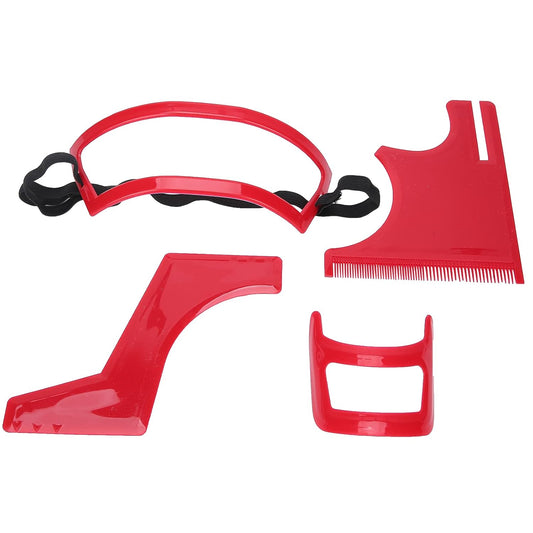 Beard Shaper Tool Kit for Beard Shaping & Styling with inbuilt Comb, Beard Styling Cutting Hairline Grooming Red Plastic Beard Template Set Shape Beard Lines, Beard Lineup