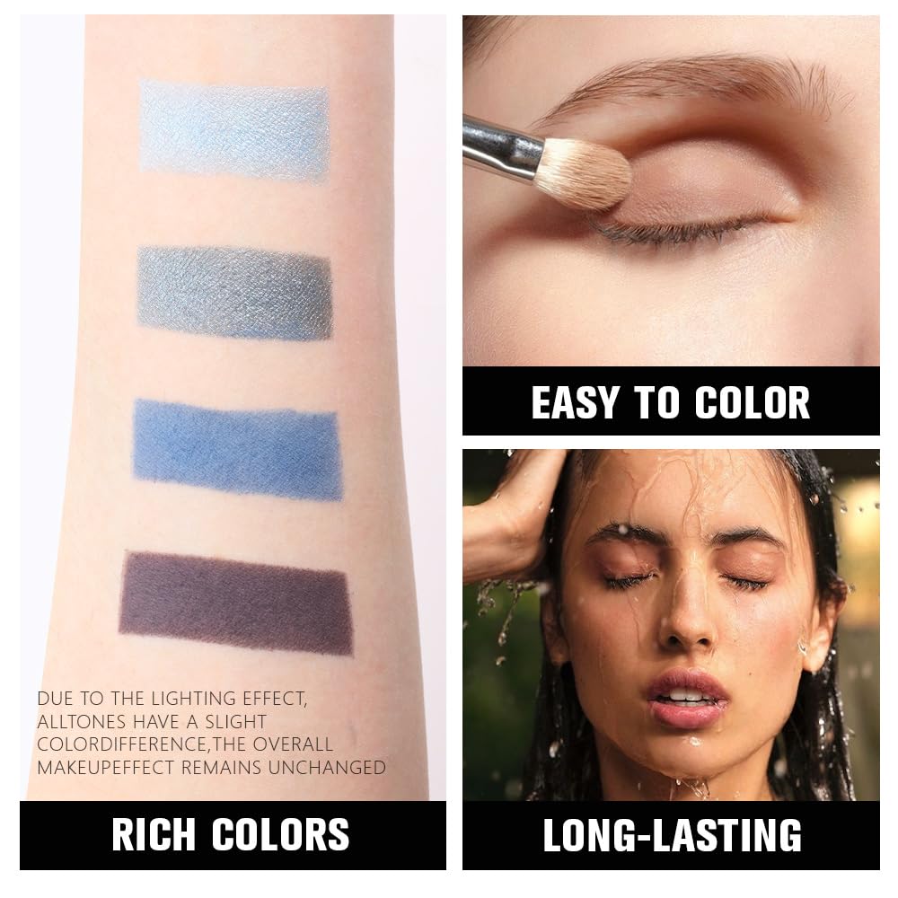 Powder Eyeshadow Quad, Blue Taupe Matte Shimmer Eye Shadow Palette Makeup, Neutral Vegan Eye Shadow Palette for Older Women Pigmented Waterproof, paleta de sombras de ojos, Blendable,13