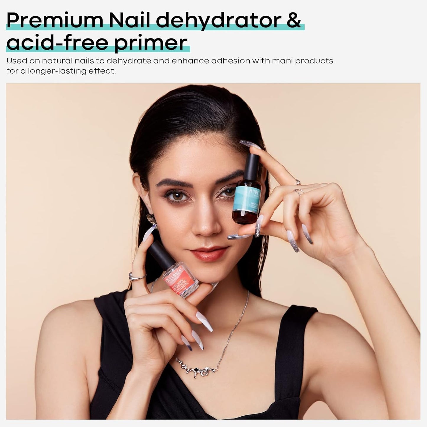 modelones 15 ml Nail Dehydrator and Primer, Acid Free Base Coat Natural Prep Dehydrate & Bond Primer Kit, Hema-Free Acrylic Nail Supplies