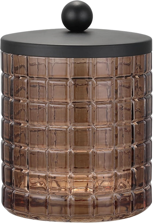 Glass Jar with Metal Lid for Bathroom Organization, Clear Apothecary Jar for Cotton Balls, Q Tips, and Small Accessories, Stylish Bathroom Storage Container Amber, Black