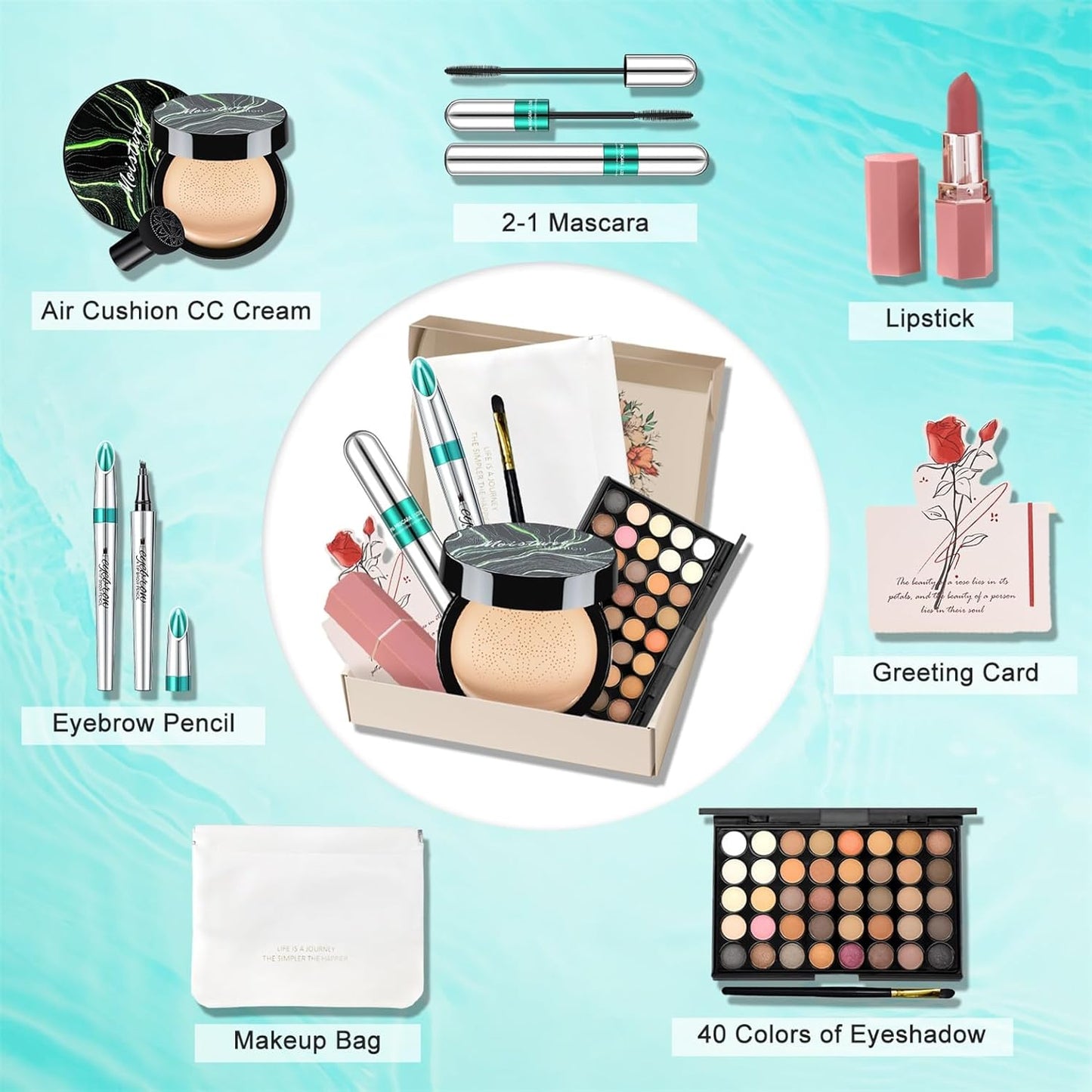 Makeup Sets for Women Girls Air Cushion Eyebrow Pencil Eyeshadow Palette Mascara Lipstick Makeup Bag, Create Sophisticated Makeup for Your Wife & Girlfriend