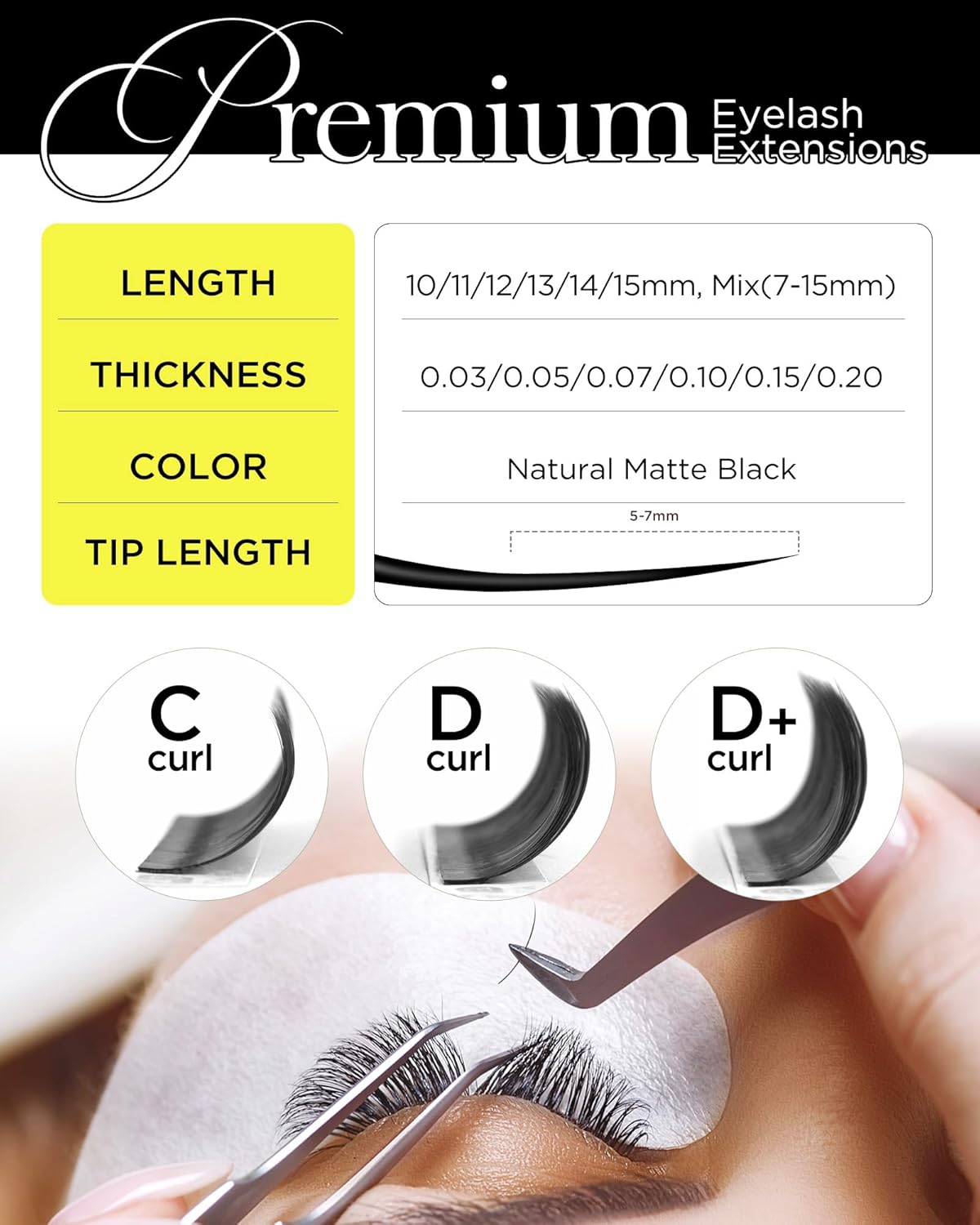 BEYELIAN Eyelash Extension Natural Matte Black 0.05 D Curl 11mm Tray Easy Fan Lash Extensions Volume Lashes 100°/212°F High Temperature Resistant Classic Professional Use(0.05 D 11mm)