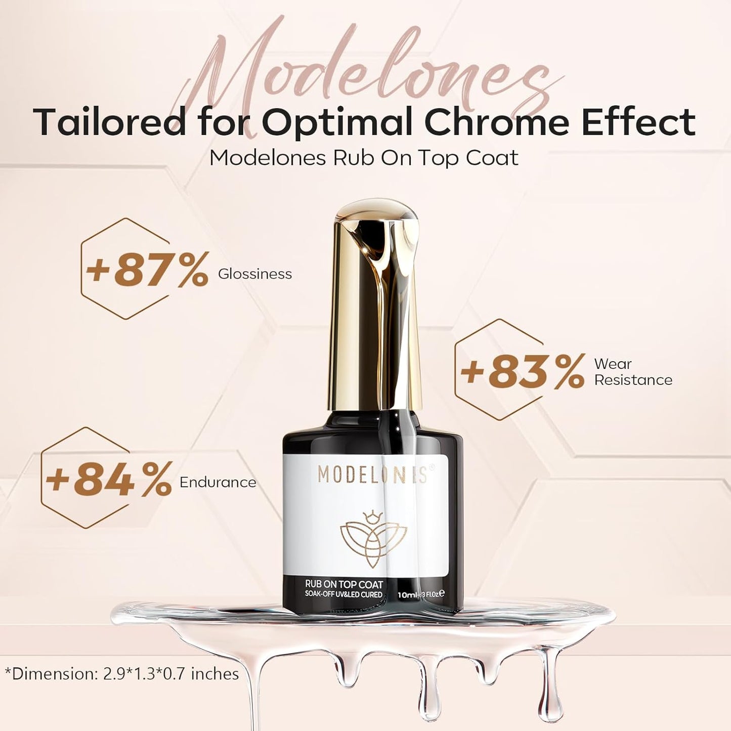 modelones Gel Top Coat for Chrome Nail Powder, Clear Mirror Shiny Chrome Top coat No Wipe Long Lasting Soak Off Nail Lamp High Gloss Chrome Top Coat Gel Nail Polish for Home DIY and Nail Salon