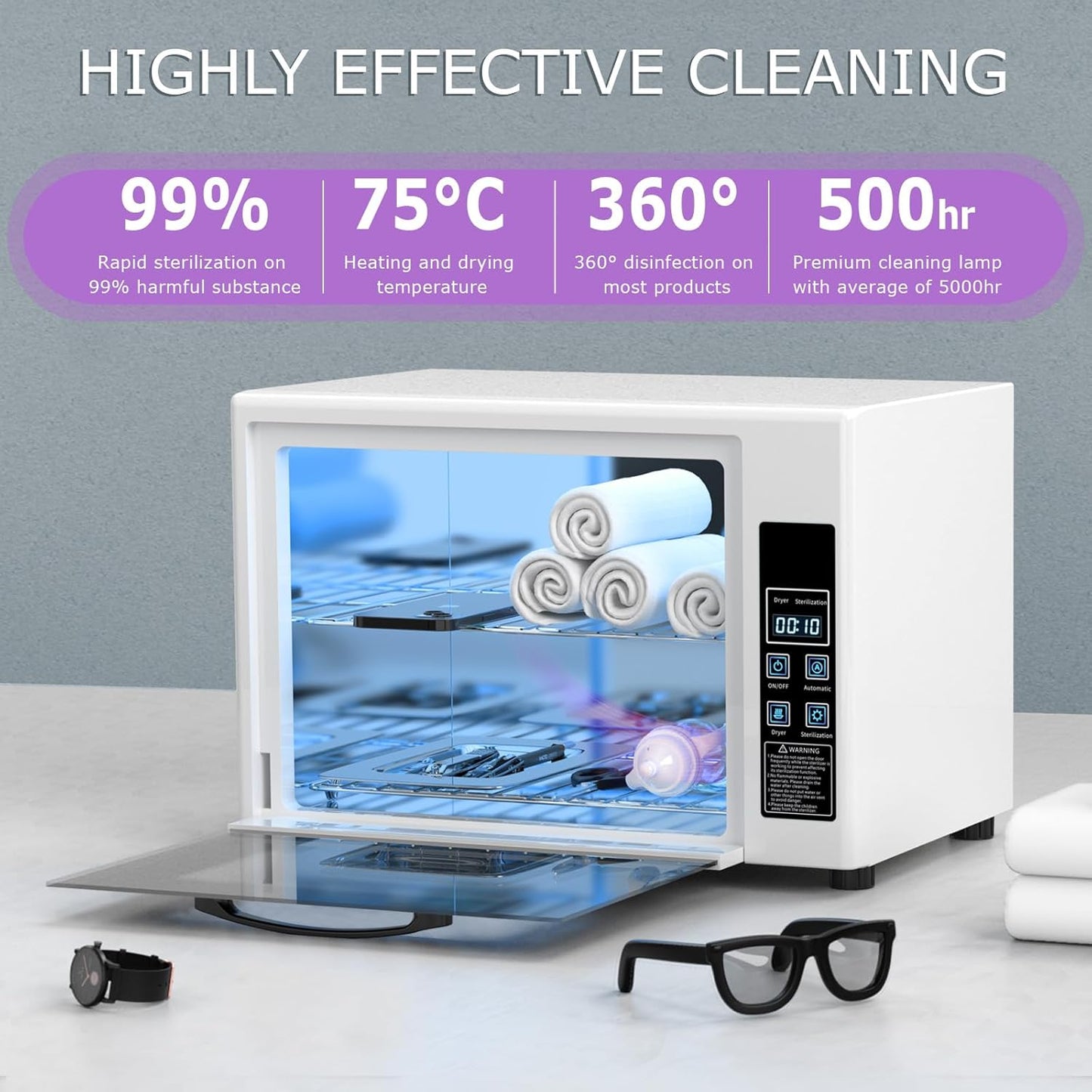 YOTAN 15L Nail Tool Cleaner with Timer Setting, High Capacity Cleaning Cabinet, Multi-Functional Manicure Cleaning Box for Spa Beauty Home Metal Tools, Mobile Phone, Baby Toy, White