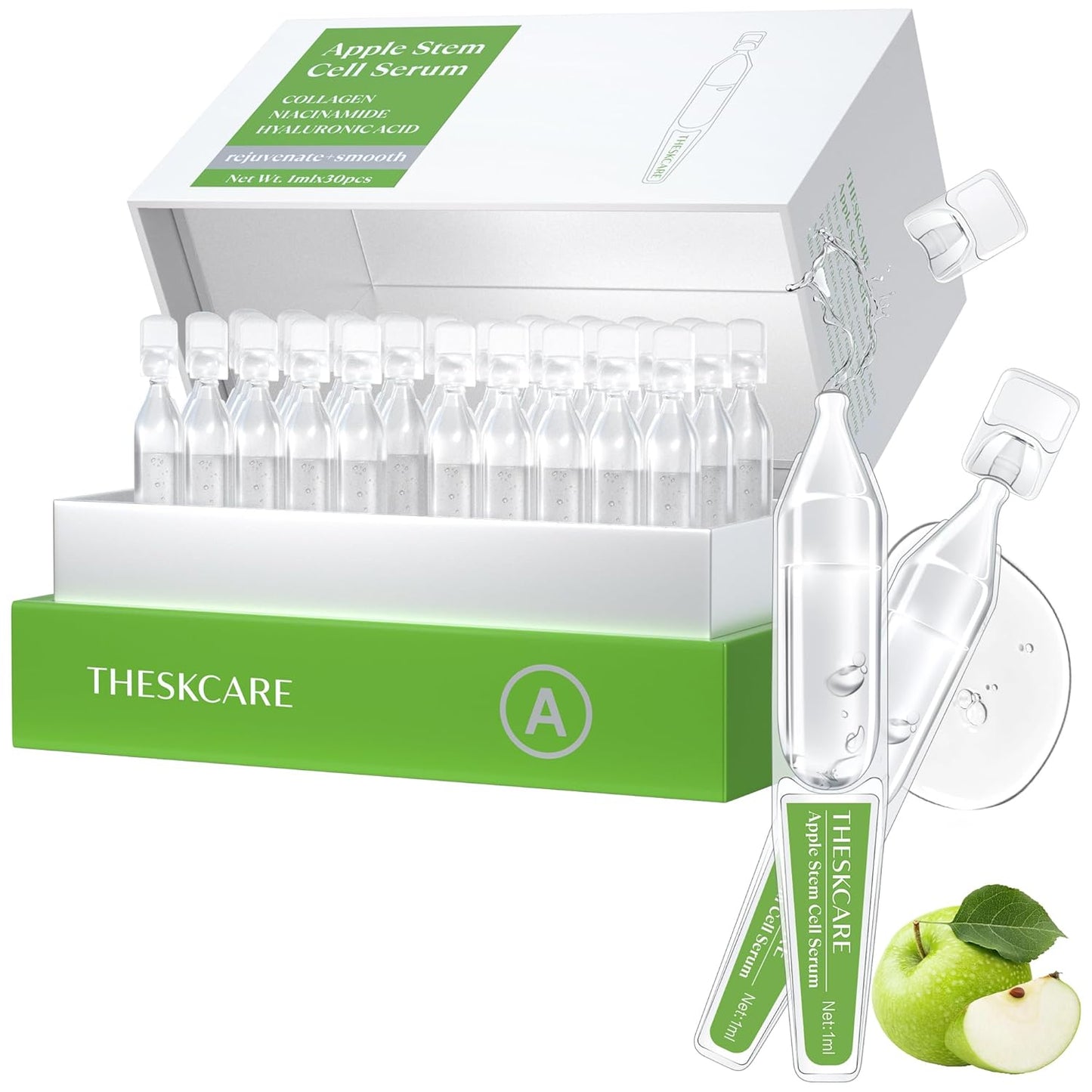 Anti Aging Apple Stem Cell Serum Ampoule for Face with Collagen,Hyaluronic Acid & Niacinamide,Rejuvenating Facial Serum for Fine Lines & Wrinkles,Plumping& Hydrating,30 Ampoules