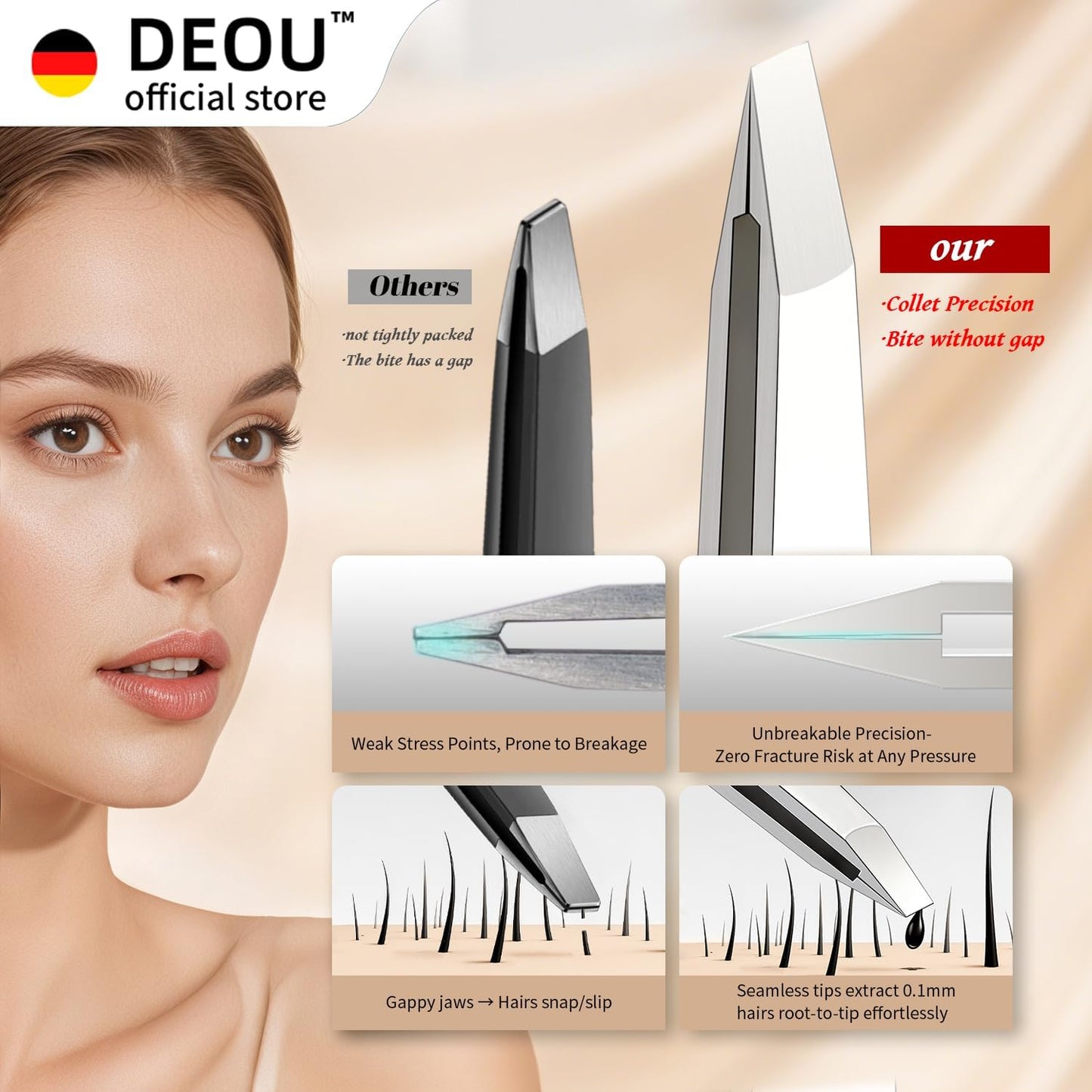 Professional Eyebrow Plucker & Tweezers - Stainless Steel Tool for Brow Shaping, Hair Removal & Precise Grooming, 9-Hole Non-Slip Grip, Unisex, Gift Box Included