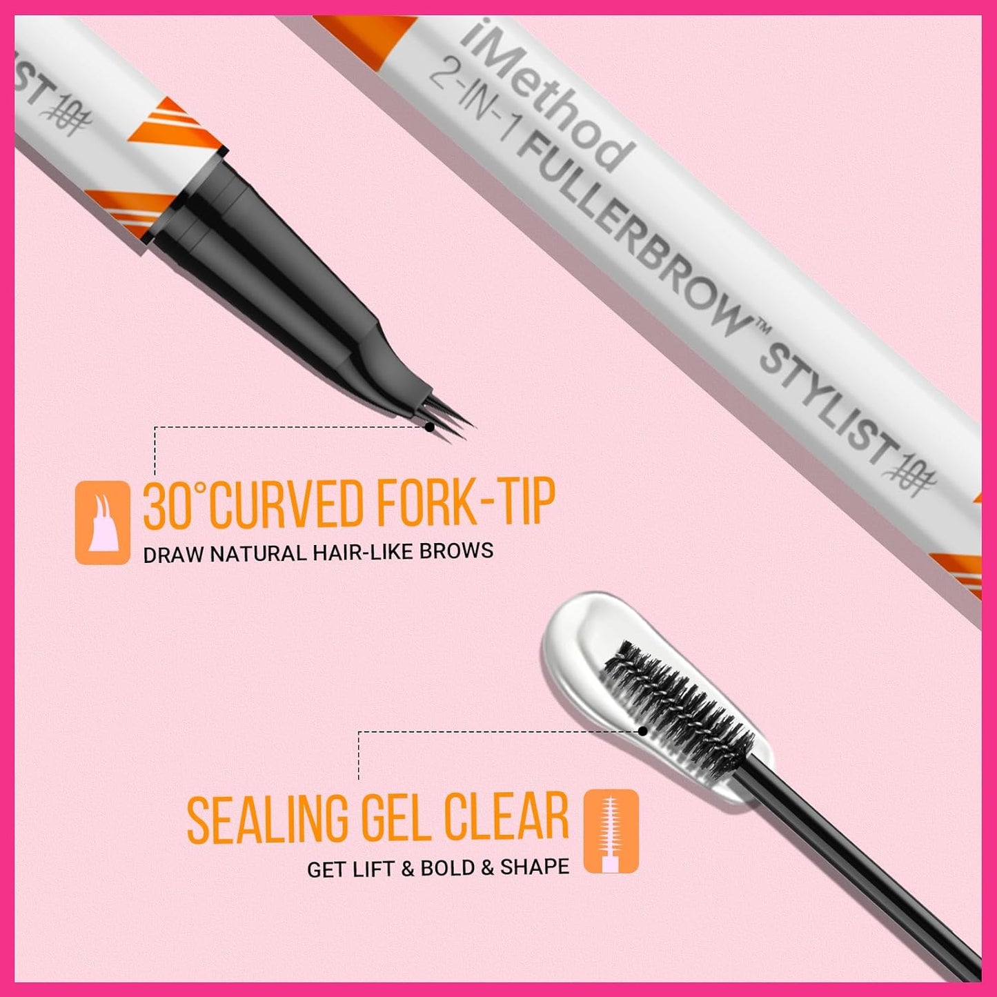 iMethod Curved Eyebrow Pen and Brow Gel Clear - Eyebrow Pencils for Women with Natural Hair Like Strokes, Eyebrow Makeup for All-Day Defined, Waterproof, Smudge-proof, Dark Brown