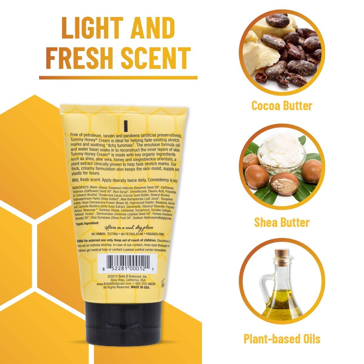 BELLA B NATURALS Tummy Honey Cream 4oz - Bella B Tummy Cream For Fading Stretch Marks - Pregnancy Cream To Prevent Stretch Marks - Stretch Marks Cream For Pregnancy - Pregnancy Stretch Mark Prevention