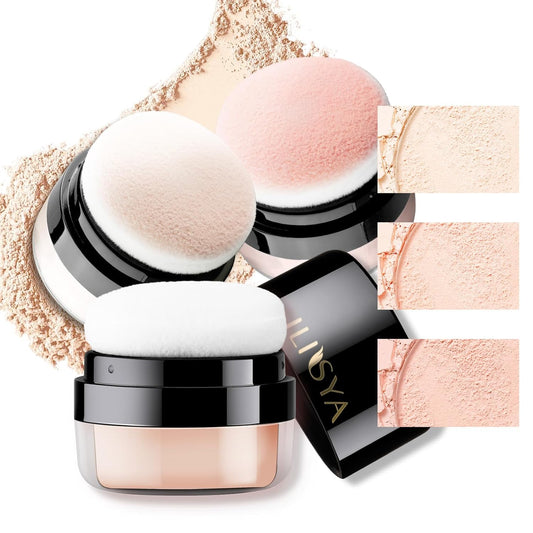 Setting Powder Lightweight Loose Powder Finishing Powder Long-Lasting Face Powder Waterproof with Soft Mushroom Powder Puff & Mirror-3 Colors