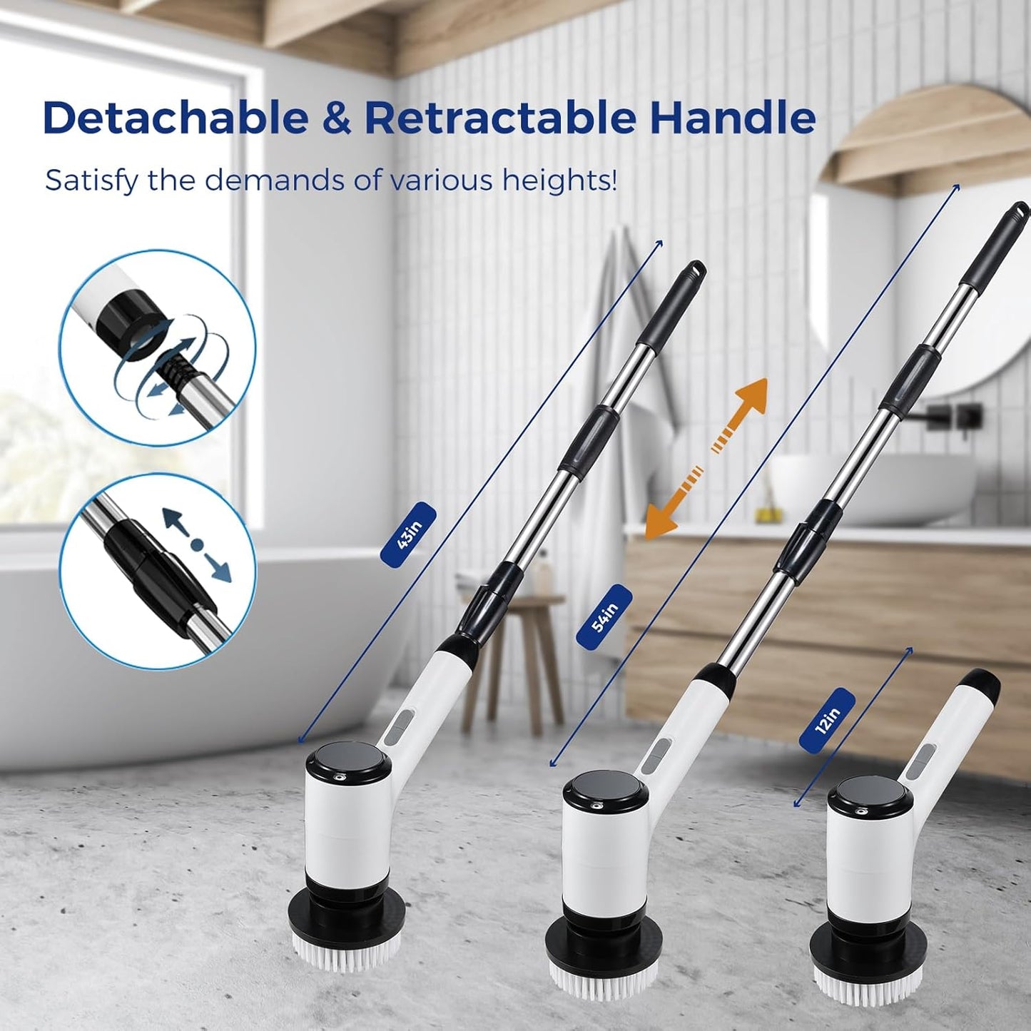 Electric Spin Scrubber for Cleaning-2 Adjustable Speeds,8 Cleaning Brushes,Cordless Cleaning Tools, Shower Scrubber with Long Handle,Power Scrubbers for Cleaning Bathroom, Tile Tub