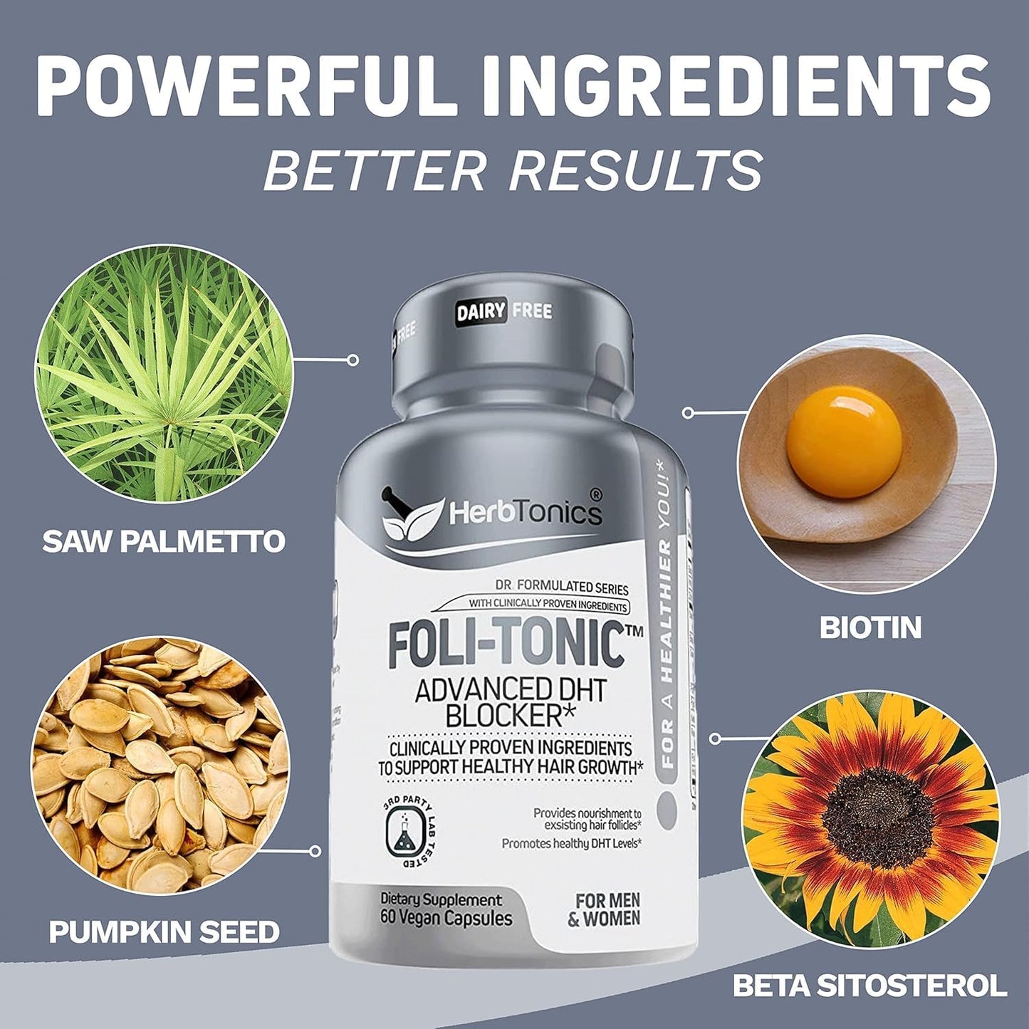 Hair Growth Vitamins for Women & Men | DHT Blocker with Saw Palmetto & 10000mcg Biotin, Foli Tonic Hair Growth Supplement – Supports Fuller, Thicker Hair Appearance, Non-GMO, 120 Vegan Capsules