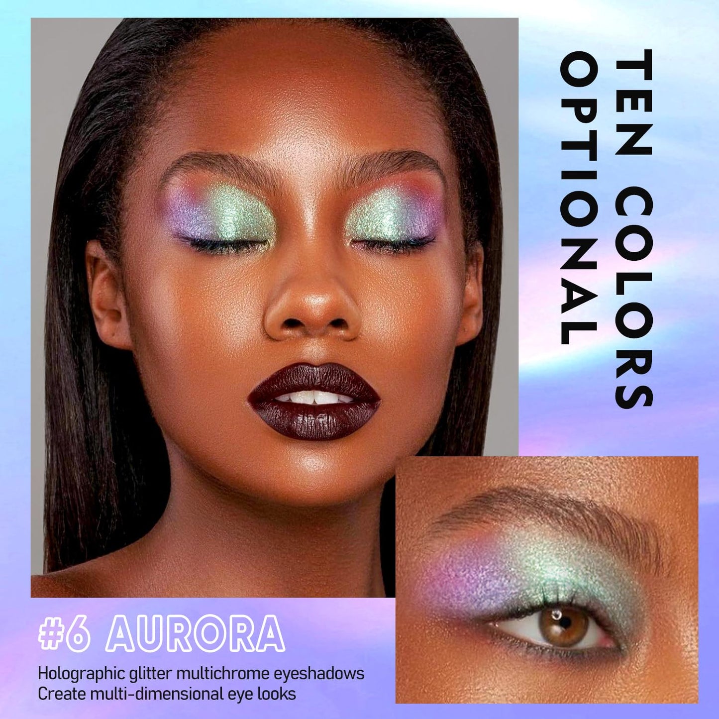 MAKI YIKA Glitter Liquid Eyeshadow Chameleon Metallic Eyeshadow MultiColor Shifting Long Lasting Multichrome Holographic Eye Topper Glitters (#6 Aurora)