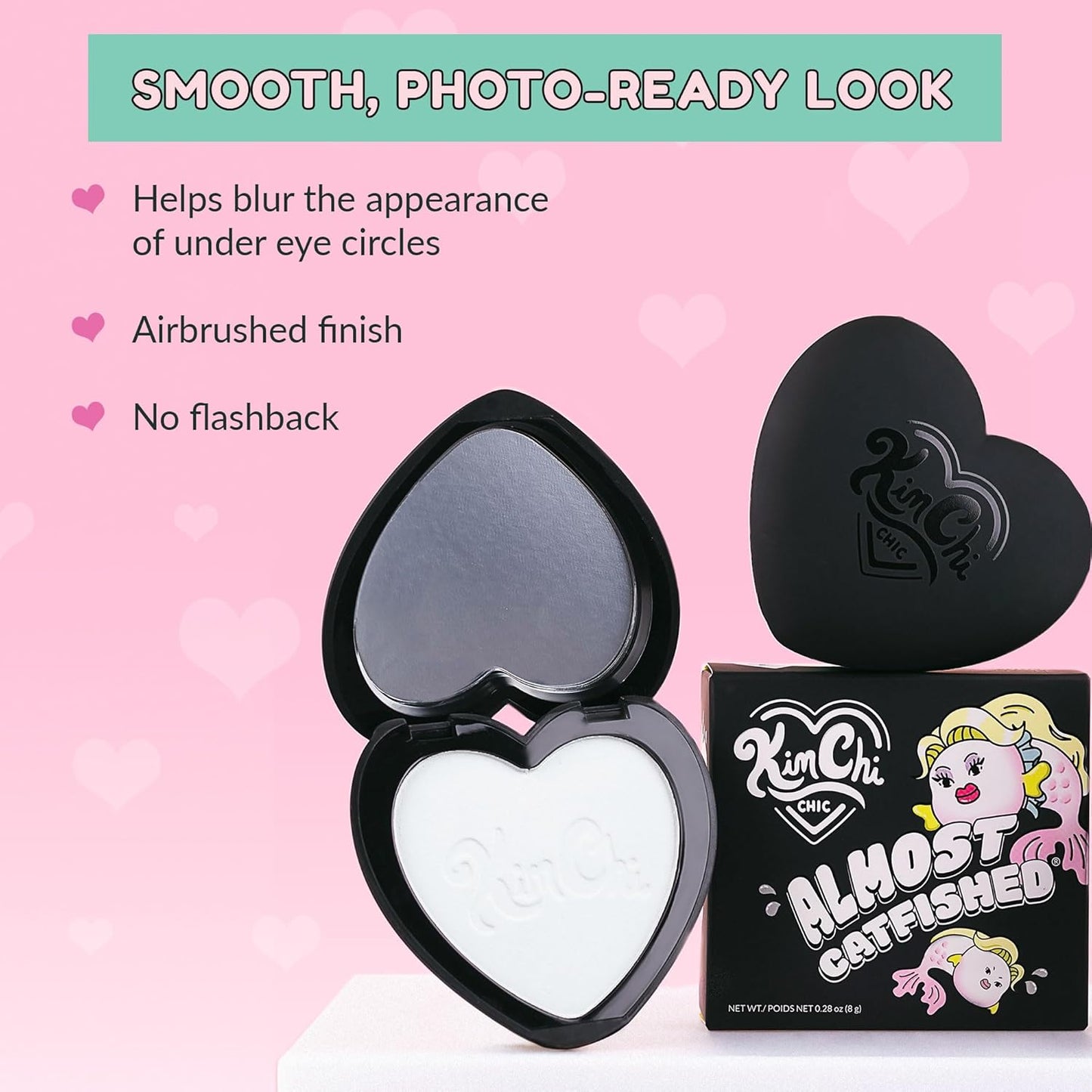 KimChi Chic Almost Catfished Micro Pressed Powder - Brightening Under Eye Setting Powder, Reduces Dark Circles, No Flashback, That White Powder
