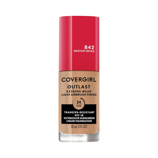 Covergirl Outlast Extreme Wear 3-in-1 Full Coverage Liquid Foundation, SPF 18 Sunscreen, Medium Beige, 1 Fl. Oz.