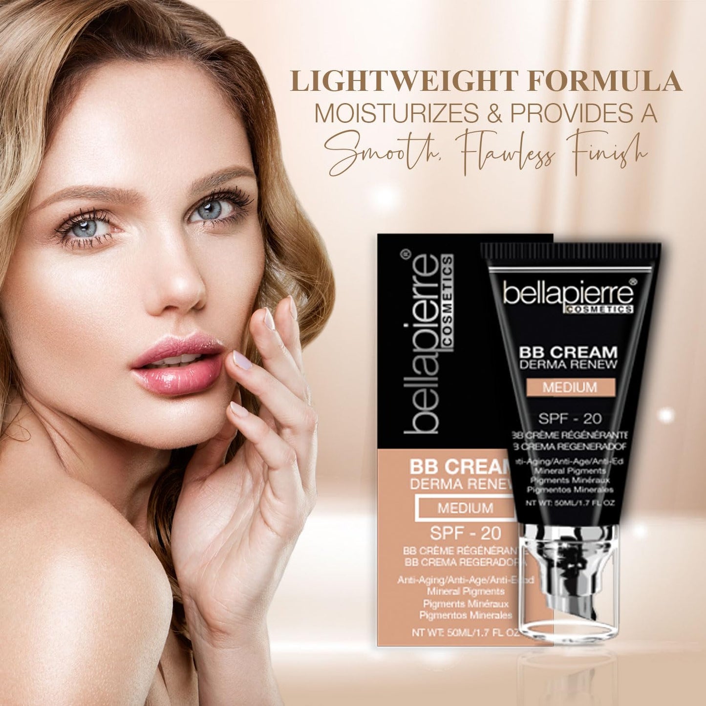bellapierre BB Cream with SPF 20 - Tinted Sunscreen, Concealer, Matte Foundation, & Moisturizing Face Cream | Lightweight Formula + Pump Top Applicator | Non-Toxic & Paraben Free | 1.7 Oz - Dark Cool